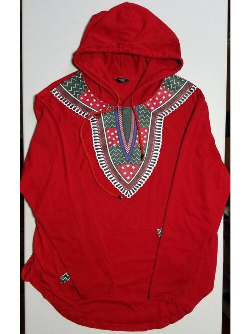 Coofandy Long Sleeve Red Southwestern Boho Indie Drawstring Hoodie Women's XL